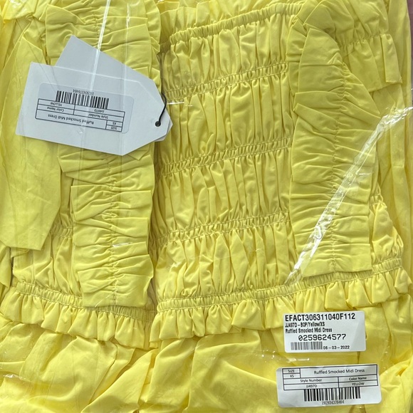 English Factory Ruffled Smocked 100% Cotton Midi Dress Yellow Puff Sleeve XS NWT - Picture 11 of 11